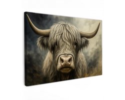 Canvas schilderij - Hoorn van de Hooglanden -60x40 cm - Moderne kunst - Huis decoratie woonkamer - Keuken muur schilderijen - Wanddecoratie accessoires - Kamer interieur - highlander