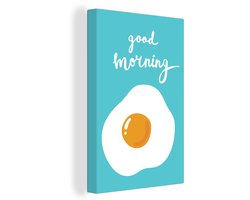 Canvas Schilderij Illustratie met de quote Good morning en een gebakken ei - 60x90 cm - Wanddecoratie