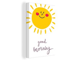 Canvas Schilderij Illustratie met de quote Good morning en een lachende zon - 20x30 cm - Wanddecoratie