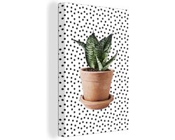 Canvas Schilderij Kamerplant - Bloempot - Stippen - 40x60 cm - Wanddecoratie - Goedkope kadootjes