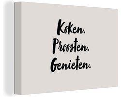 Canvas Schilderij Koken. proosten. genieten. - Quote - Taupe - 30x20 cm - Wanddecoratie