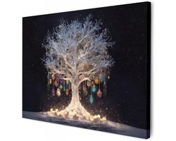 Canvas schilderij - Kunst als wanddecoratie - Decoratie voor de woonkamer - Houten frame 2cm - 40x30 cm - Sneeuwboom met lichtjes