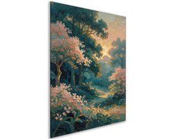 Canvas schilderij - Kunst bloesem - Kersenbloesem - Romantisch - Landelijk - Muur decoratie slaapkamer - Hal accessoires - Groen - Woonkamer - 40x60 cm