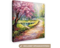 Canvas schilderij landschap 20x20 cm - Landelijke decoratie volwassenen - Muurdecoratie canvasdoek slaapkamer - Bloemen kunstwerk - Muurdoek keuken natuur - Foto op canvas - Keukenschilderij woondecoratie - Kunst doek abstract