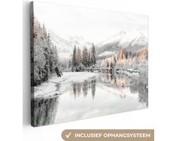 Canvas schilderij landschap 40x30 cm - Winter decoratie schilderijen woonkamer huis - Keuken muur natuur schilderijen - Landelijke wanddecoratie accessoires - Kamer interieur decoraties - Wanddoek sneeuw bergen - Slaapkamer - Scandinavisch