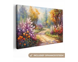 Canvas schilderij landschap 60x40 cm - Decoratie landelijk - Muurdecoratie canvasdoek voor slaapkamer - Bloemen kunstwerk - Muurdoek keuken natuur - Foto op canvas - Keukenschilderij woondecoratie - Kunst doek