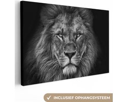 Canvas schilderij - Leeuw portret 150x100 - Kamer decoratie accessoires - Dieren schilderijen woonkamer - Wanddecoratie zwart wit slaapkamer - Huisdecoratie - Muurdecoratie keuken - Wanddoek interieur - Woondecoratie huis - Woonaccessoires