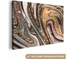 Canvas schilderij - Marmer goud 140x90 - Kamer decoratie accessoires - Abstracte gouden schilderijen woonkamer - Wanddecoratie slaapkamer - Muurdecoratie keuken - Wall decoration - Wanddoek binnen - Woondecoratie huis - Woonaccessoires