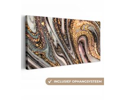 Canvas schilderij - Marmer goud 200x100 - Kamer decoratie accessoires - Abstracte gouden schilderijen woonkamer - Wanddecoratie slaapkamer - Muurdecoratie keuken - Wall decoration - Wanddoek binnen - Woondecoratie huis - Woonaccessoires