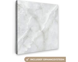 Canvas Schilderij Marmer - Wit - Patronen - Steen - Marmerlook - 20x20 cm - Wanddecoratie