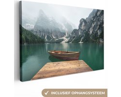 Canvas schilderij - Meer en bergen 90x60 - Kamer decoratie accessoires natuur - Landschap schilderijen woonkamer - wall decoration - Wanddecoratie slaapkamer - Muurdecoratie keuken - Wanddoek interieur - Woondecoratie - Woonaccessoires