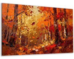 Canvas schilderij - Mid century - Bossen - Terracotta - Oranje - Eetkamer - Gouden woonaccessoires - Woonkamer - 70x50 cm