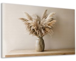 Canvas schilderij - Modern - Droogbloemen - Woonkamer - Beige - Muur decoratie slaapkamer - Hal accessoires - Japandi - Pampasgras - 45x30 cm