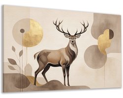 Canvas schilderij - Modern - Woonkamer accessoires - Dieren hert - Hal - Beige - Japandi - 70x50 cm
