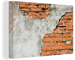 Canvas Schilderij Muur - Baksteen - Beton - 90x60 cm - Wanddecoratie