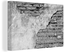 Canvas Schilderij Muur - Baksteen - Beton - Zwart - Wit - 120x80 cm - Wanddecoratie