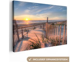 Canvas schilderij - Natuur 140x90 - Strand en zee - Kamer decoratie accessoires - Schilderijen woonkamer zonsondergang - Wanddecoratie slaapkamer - Muurdecoratie keuken - Wanddoek interieur binnen - Woondecoratie huis - Woonaccessoires