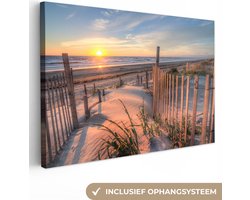 Canvas schilderij - Natuur 140x90 - Strand en zee - Kamer decoratie accessoires - Schilderijen woonkamer zonsondergang - Wanddecoratie slaapkamer - Muurdecoratie keuken - Wanddoek interieur binnen - Woondecoratie huis - Woonaccessoires
