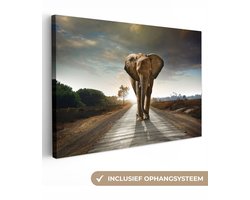 Canvas schilderij - Olifant 120x80 - Kamer decoratie accessoires - Schilderijen woonkamer - Wanddecoratie slaapkamer dieren - Muurdecoratie keuken - Wall decoration - Wanddoek interieur binnen - Woondecoratie huis - Woonaccessoires