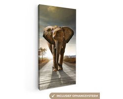 Canvas schilderij - Olifant 20x40 - Kamer decoratie accessoires - Schilderijen woonkamer - Wanddecoratie slaapkamer dieren - Muurdecoratie keuken - Wall decoration - Wanddoek interieur binnen - Woondecoratie huis - Woonaccessoires