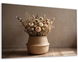 Canvas schilderij - Pampasgras - Bloemen - Woonkamer - Beige - Muur decoratie slaapkamer - Hal accessoires - Landelijk - Droogbloemen - 150x100 cm