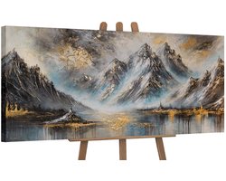 Canvas schilderij panoramisch 115x50 handgeschilderd berggloed berglandschap – YS-Art Gallery – Majestueuze wanddecoratie voor woonkamer – Modern schilderij voor hal