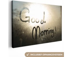 Canvas Schilderij Quotes - Goodmorning! - Zonnestralen - 90x60 cm - Wanddecoratie