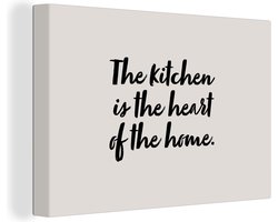 Canvas Schilderij Quotes - Koken - Spreuken - The kitchen is the heart of the home - Thuis - 30x20 cm - Wanddecoratie