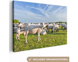 Canvas Schilderij Schapen - Wit - Wol - 90x60 cm - Wanddecoratie