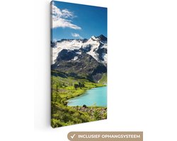 Canvas Schilderij Sneeuw - Berg - Water - 40x80 cm - Wanddecoratie