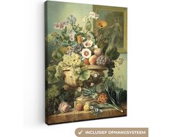 Canvas schilderij - Stilleven met bloemen oude meesters 60x80 - Kamer decoratie accessoires - Vintage schilderijen woonkamer - Wanddecoratie slaapkamer kunst - Muurdecoratie keuken - Wanddoek interieur - Woondecoratie huis