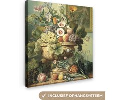 Canvas schilderij - Stilleven met bloemen oude meesters 90x90 - Kamer decoratie accessoires - Vintage schilderijen woonkamer - Wanddecoratie slaapkamer kunst - Muurdecoratie keuken - Wanddoek interieur - Woondecoratie huis