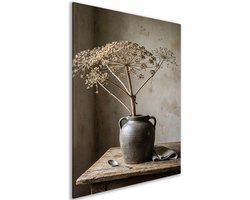 Canvas schilderij - Stilleven - Vaas - Droogbloemen - Vintage - Muurdecoratie - Slaapkamer accessoires - Japandi - Pampasgras - 75x100 cm