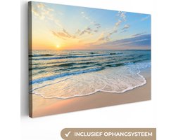 Canvas schilderij strand en zee 140x90 - Kamer decoratie accessoires - Schilderijen woonkamer natuur - Wanddecoratie slaapkamer - Muurdecoratie keuken - Wanddoek interieur binnen - Woondecoratie huis - Woonaccessoires
