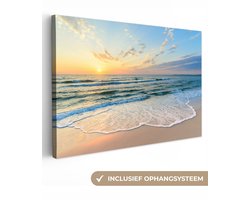 Canvas schilderij strand en zee 90x60 - Kamer decoratie accessoires - Schilderijen woonkamer natuur - Wanddecoratie slaapkamer - Muurdecoratie keuken - Wanddoek interieur binnen - Woondecoratie huis - Woonaccessoires