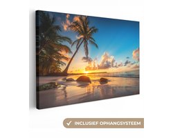 Canvas schilderij - Strand en zee zonsondergang 180x120 - Kamer decoratie accessoires - Beach schilderijen woonkamer tropisch - Wanddecoratie slaapkamer - Muurdecoratie keuken - Wanddoek interieur - Woondecoratie huis - Woonaccessoires