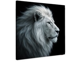 Canvas schilderij - The White King - 50x50 cm - Abstracte kunst - Huis decoratie woonkamer - Leeuw muur schilderijen - Wanddecoratie accessoires - Kamer interieur natuur