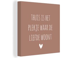 Canvas Schilderij Thuis is het plekje waar de liefde woont - Quotes - Spreuken - 20x20 cm - Wanddecoratie - Vaderdag cadeau - Geschenk - Cadeautje voor hem - Tip - Mannen