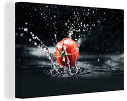 Canvas Schilderij Tomaat - Groente - Stilleven - Water - Rood - 90x60 cm - Wanddecoratie