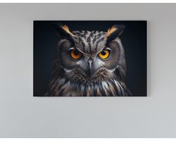 Canvas Schilderij - Uil - Dieren - Vogels - Wanddecoratie - 150x100x2 cm