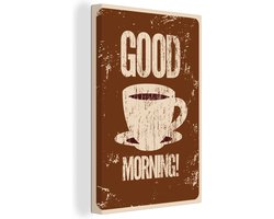 Canvas Schilderij Vintage - Good morning! - Koffie - Quotes - Spreuken - 20x30 cm - Wanddecoratie