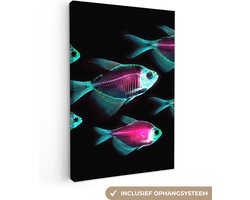 Canvas Schilderij Vis - Paars - Blauw - 60x90 cm - Wanddecoratie