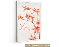 Canvas Schilderij voor Woonkamer - Japandi/Wabi Sabi Stijl - Esdoorn - Bladeren - Gespannen op Houten Frame - Canvas schilderij - 80x120 cm