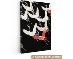 Canvas Schilderij voor Woonkamer - Japandi/Wabi Sabi Stijl - Kraanvogel - Gespannen op Houten Frame - Canvas schilderij - 40x60 cm