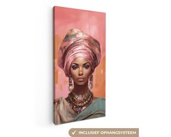 Canvas schilderij vrouw 20x40 cm - Kleurrijk kunstwerk - Huis decoratie woonkamer abstract - Keuken muur schilderijen - Abstracte wanddecoratie decoratieve accessoires - Moderne kunst - Kamer interieur decoraties - Roze wanddoek - Woondeco