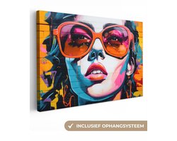 Canvas schilderij vrouw 90x60 cm - Huis decoratie woonkamer kleurrijk - Abstracte moderne kunst aan de muur - Keuken muur schilderijen graffiti - Wanddecoratie accessoires modern - Kamer interieur decoraties - Wanddoek abstract