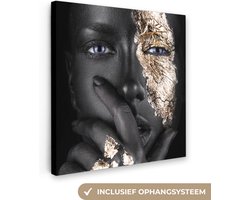 Canvas schilderij - Vrouw goud 20x20 - Kamer decoratie accessoires - Vrouwen schilderijen woonkamer - Wanddecoratie slaapkamer - Black and gold - Muurdecoratie keuken - Wanddoek binnen - Woondecoratie huis - Woonaccessoires zwart