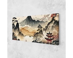 Canvas Schilderij - Wanddecoratie Muurkunst - Woonkamer Decoreren - Handgemaakt Met Passie - 40x80 cm - Asian Mountain View