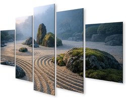 Canvas Schilderij - Wanddecoratie Set - Ruimte Aankleden - 5-Delige Set - 170x80cm - Zen Tuin