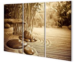 Canvas Schilderij - Wanddecoratie Set - Ruimte Verfraaien - 3-Delig Panorama - 130x80cm - Zen Tuin